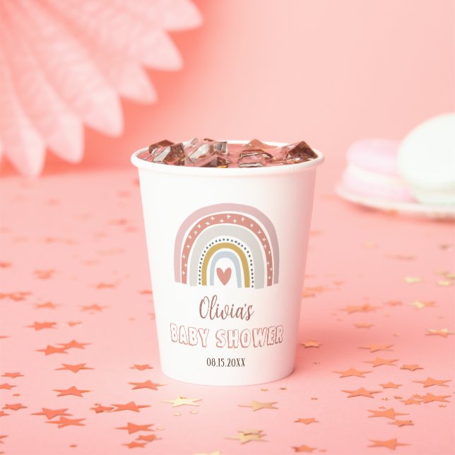 Vasos De Papel Watercolor Boho Rainbow Baby Shower (in situ)
