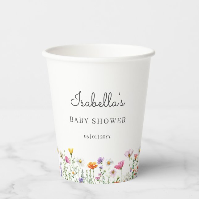 Vasos De Papel Watercolor Chic Wildflower Baby Shower (Anverso)