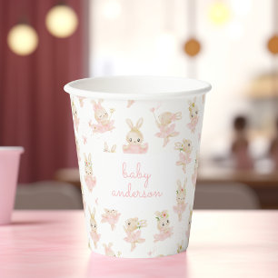 Vasos De Papel Watercolor Conejo Rosa Ballerina Tutu Baby Shower