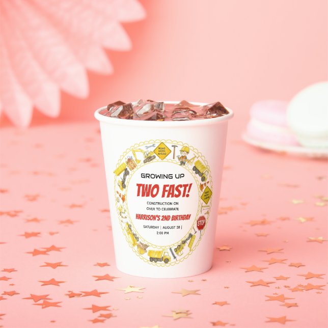 Vasos De Papel Watercolor Construction 2nd Birthday Party  (in situ)