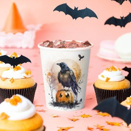 Vasos De Papel Watercolor Crow Halloween