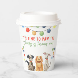 Vasos De Papel Watercolor Dog First Birday Paw-ty