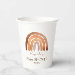 Vasos De Papel Watercolor Earthy Tone Boho Rainbow Baby Shower 