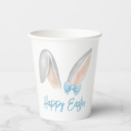 Vasos De Papel Watercolor Easter Rabbit Ears with Blue Bow Spring