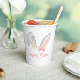 Vasos De Papel Watercolor Easter Rabbit Ears with Pink Bow Spring
