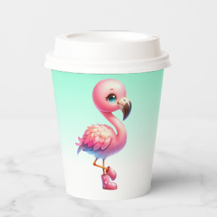 Vasos De Papel Watercolor Flamingo Personalizado Clipart