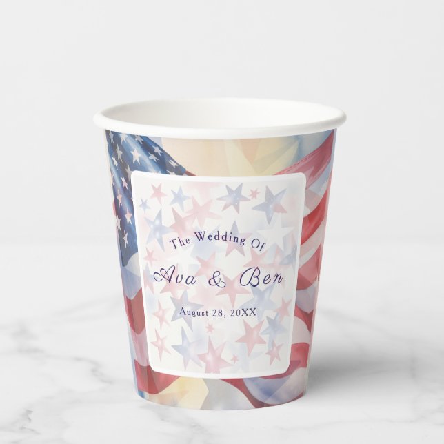 Vasos De Papel Watercolor Fourth Of July Wedding (Anverso)