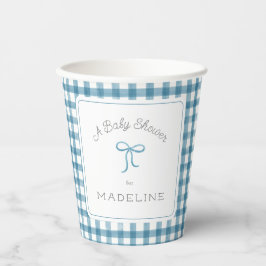 Vasos De Papel Watercolor Gingham Denim Blue Baby Shower