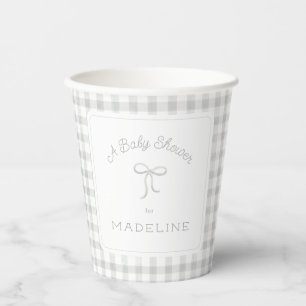 Vasos De Papel Watercolor Gingham Gray Baby Shower