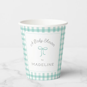 Vasos De Papel Watercolor Gingham Mint Green Baby Shower