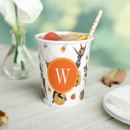 Vasos De Papel Watercolor Halloween Chicas de moda Monograma Bruj