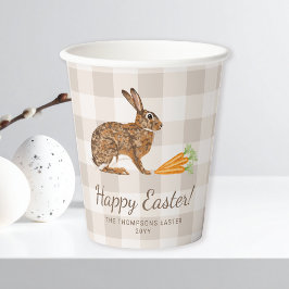 Vasos De Papel Watercolor Hare And Carrots Happy Easter Beige