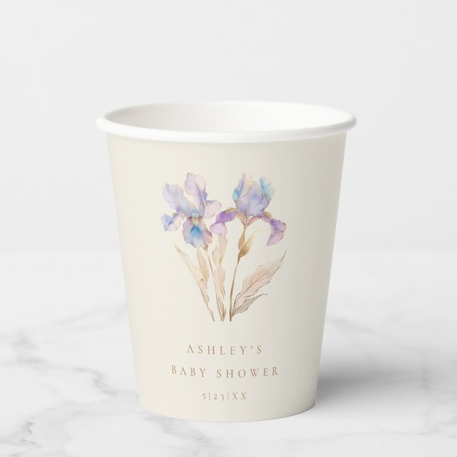 Vasos De Papel Watercolor Iris Baby Shower (Anverso)