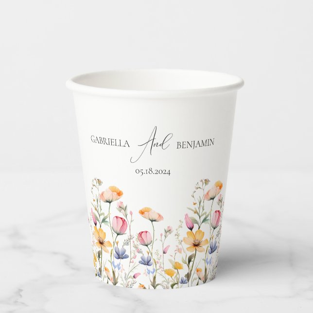 Vasos De Papel Watercolor Meadow Wildflower Classic Boda (Anverso)