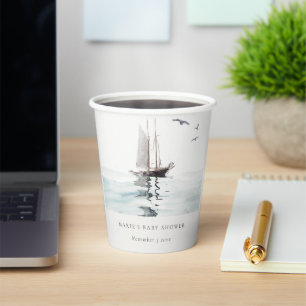 Vasos De Papel Watercolor Nautical Sailing Yacht Baby Shower