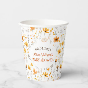 Vasos De Papel Watercolor Otumn Yellow Wildflowers Baby Shower