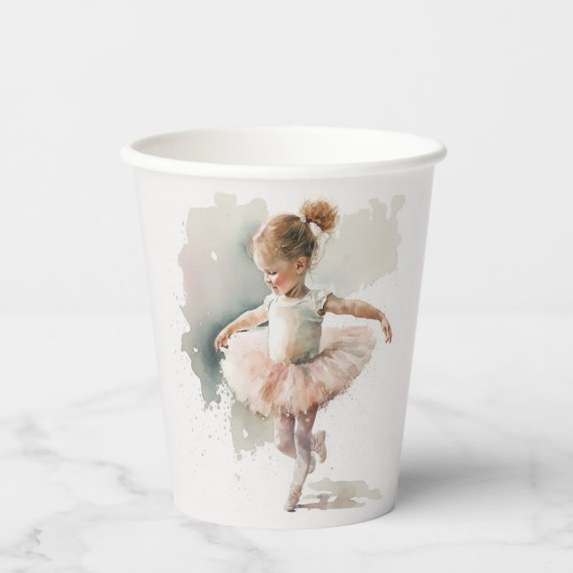 Vasos De Papel Watercolor Pequeña Ballerina Cubos de papel (Anverso)