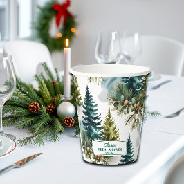 Vasos De Papel Watercolor Pine Pattern Winter Bridal Shower