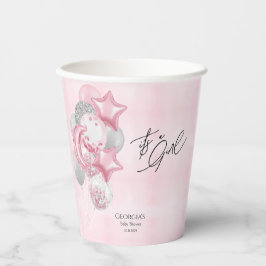 Vasos De Papel Watercolor Pink Balloons Its A Girl Baby Shower