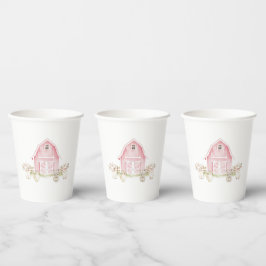 Vasos De Papel Watercolor Pink Farm Animals Baby Shower Paper Cup
