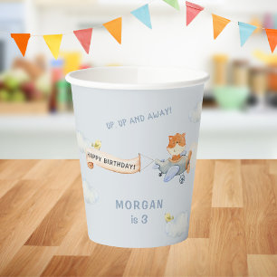Vasos De Papel Watercolor Plane Cute Fox Birthday Party