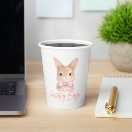 Vasos De Papel Watercolor Rabbit with Pink Bow| Cute Easter Bunny