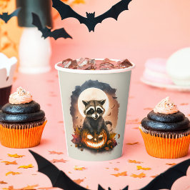 Vasos De Papel Watercolor Raccoon Halloween