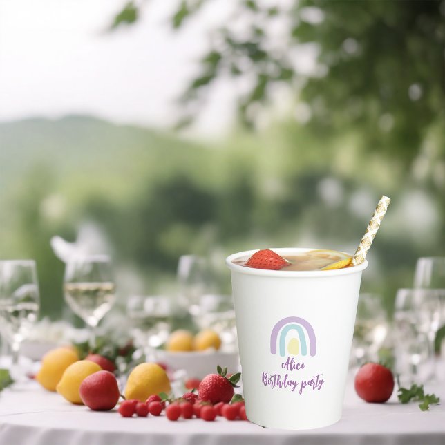 Vasos De Papel Watercolor rainbow blue lilac yellow  Birthday  (Subido por el creador)