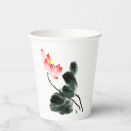 Vasos De Papel Watercolor Red Lotus Floral Ink Wash Art