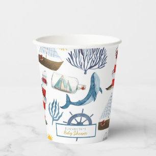 Vasos De Papel Watercolor Sailor Whale Sea Baby Shower