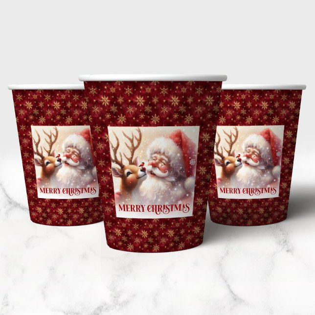 Vasos De Papel Watercolor Santa Claus Rudolph Festive Christmas  (Watercolor Santa Claus Rudolph Festive Christmas Cups)