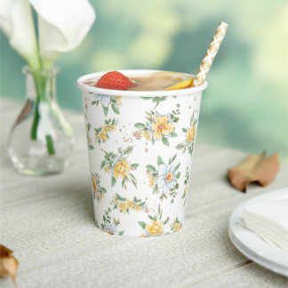 Vasos De Papel Watercolor Spring Sunflowers & Daisies Design