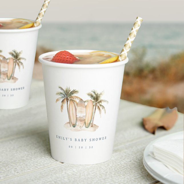 Vasos De Papel Watercolor Surfer Theme Baby Shower (Subido por el creador)