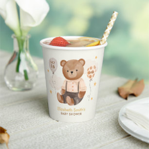 Vasos De Papel Watercolor Teddy Bear Baby Shower