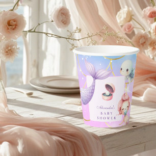 Vasos De Papel Watercolor Under the Sea Little Pearl Baby Shower