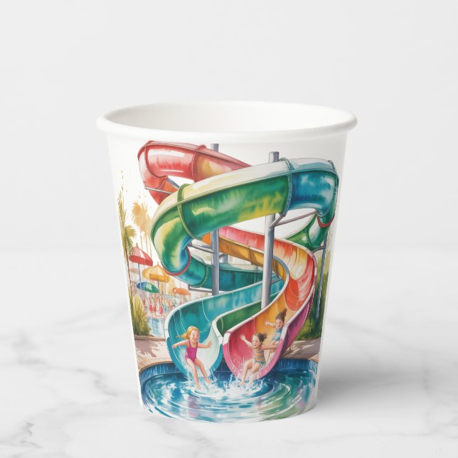 Vasos De Papel Watercolor Waterslide Kids Birthday Party (Anverso)