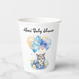 Vasos De Papel Watercolor Whimsical Wolf Cub Baby Shower