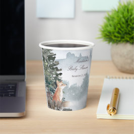 Vasos De Papel Watercolor Woodland Forest Fox Baby Shower