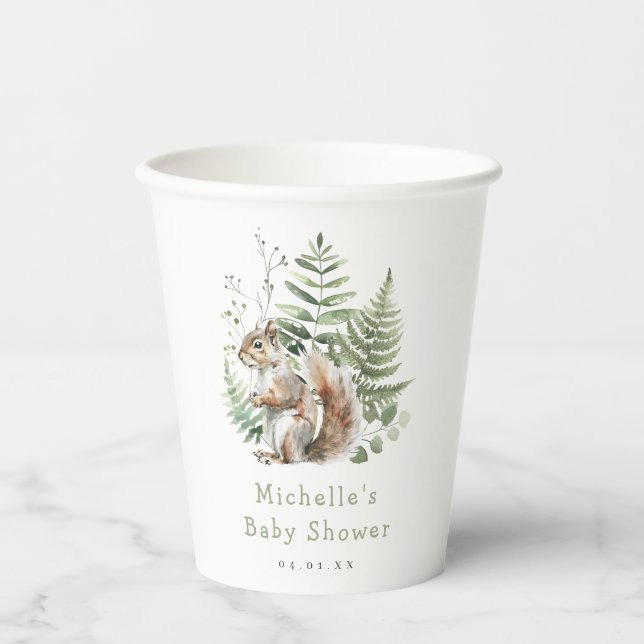 Vasos De Papel Watercolor Woodland Squirrel Baby Shower (Anverso)