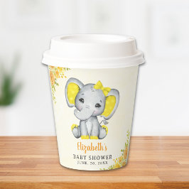 Vasos De Papel Watercolor Yellow Elephant Baby shower Girl