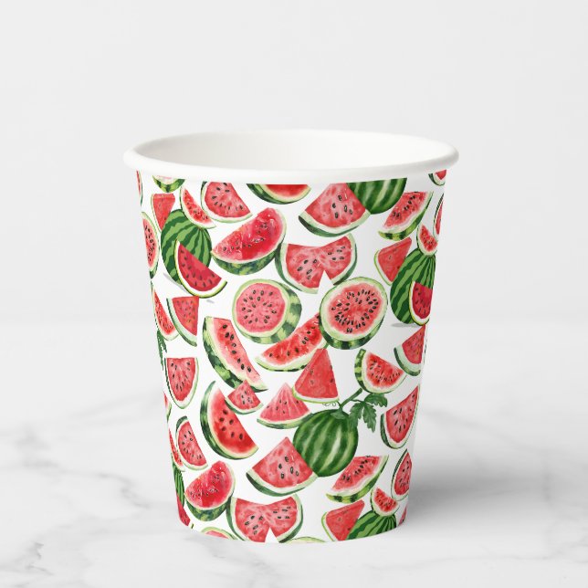 Vasos De Papel Watercolour Watermelon Paper Cups – Summer Party (Anverso)