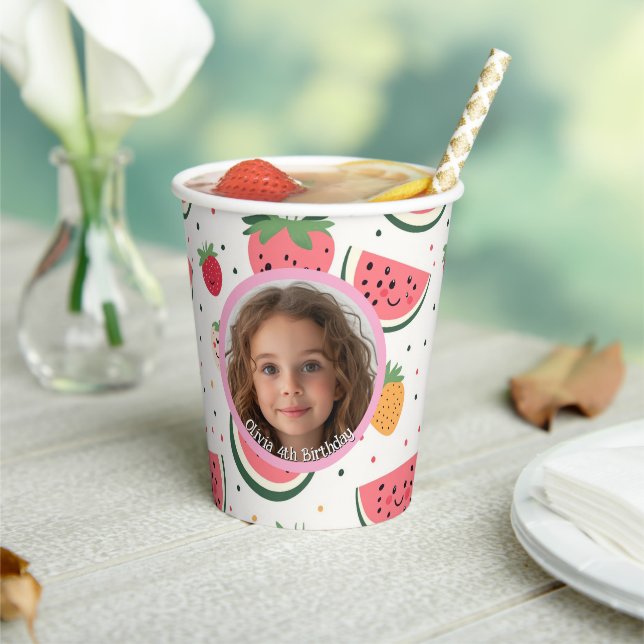 Vasos De Papel Watermelon y Strawberries foto y nombre Papel (in situ)