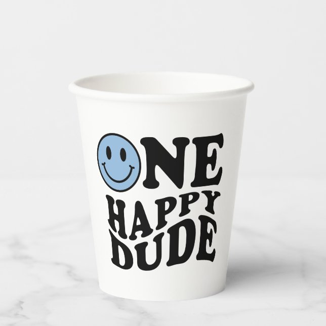 Vasos De Papel Wavy Blue Preppy Smile One Happy Dude (Anverso)