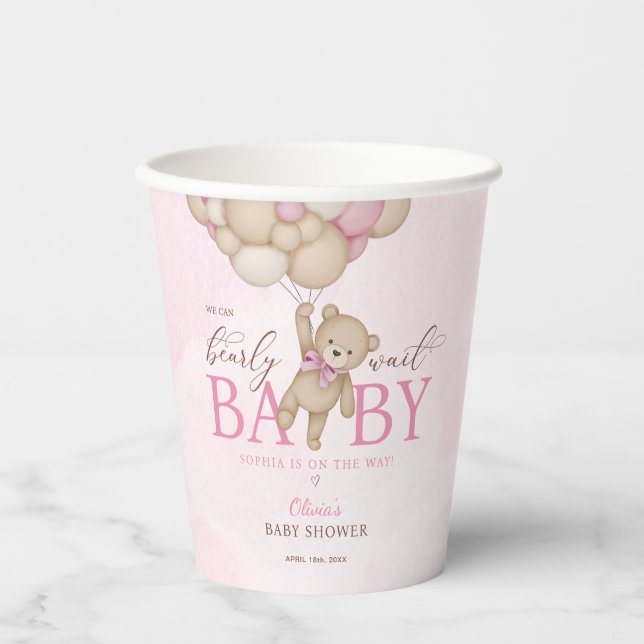 Vasos De Papel We Can Bearly Wait Pink Baby Shower (Anverso)