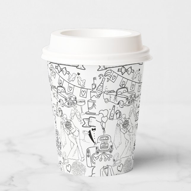 Vasos De Papel Wedding Hand Drawn Design Coffee Cups (Derecha)