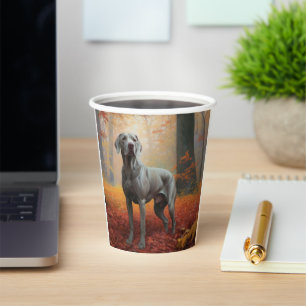 Vasos De Papel Weimaraner en Otoño Hojas Caídas Inspiran