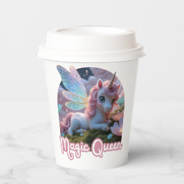 Vasos De Papel Weißes Einhorn mit Flügeln - Magic Queen