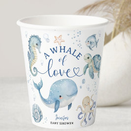 Vasos De Papel Whale Baby Shower Blue Ocean Boy