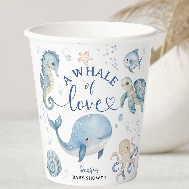 Vasos De Papel Whale Baby Shower Blue Ocean Boy  (Subido por el creador)