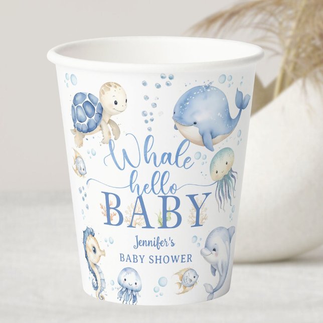 Vasos De Papel Whale Hello Baby Shower Boy Blue Ocean (Subido por el creador)